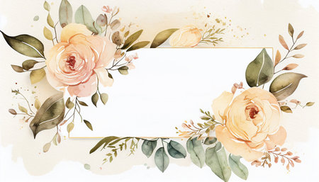 Watercolor minimalist subtle roses wedding invitation ornamentの写真素材