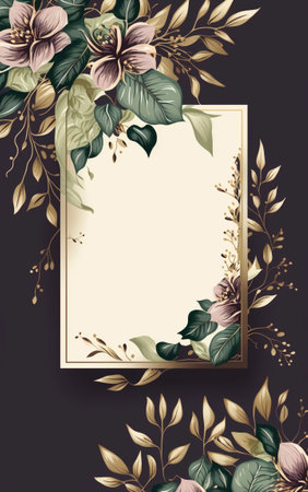 Floral leaves invitation wedding template with spaceの写真素材