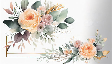 Watercolor minimalist subtle roses wedding invitation ornamentの写真素材