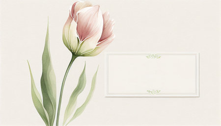 Watercolor minimalist subtle tulip wedding invitation ornamentの写真素材