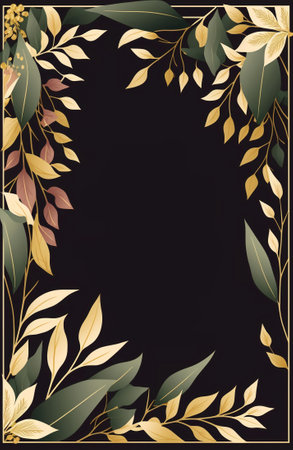 flat floral leaves invitation wedding template with spaceの写真素材