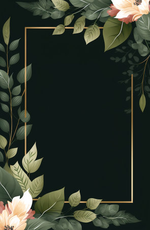 flat floral leaves invitation wedding template with spaceの写真素材