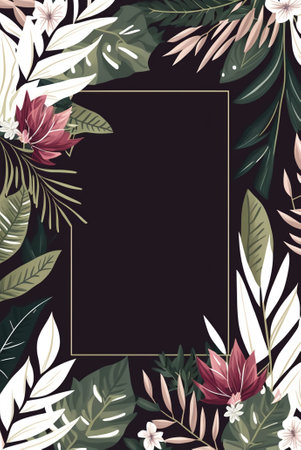 flat floral leaves invitation wedding template with spaceの写真素材