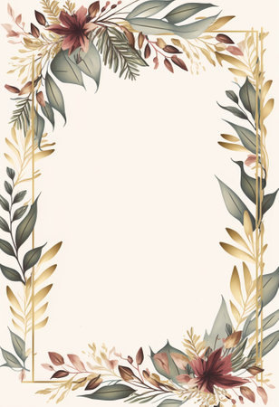 flat floral leaves invitation wedding template with spaceの写真素材