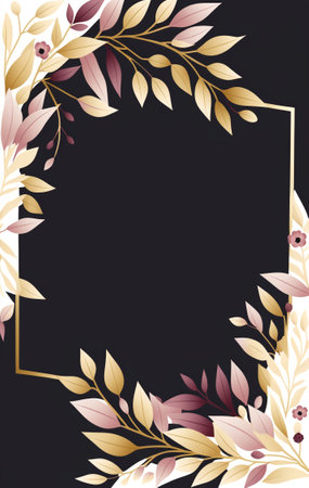 flat floral leaves invitation wedding template with spaceの写真素材
