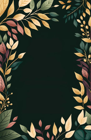 flat floral leaves invitation wedding template with spaceの写真素材