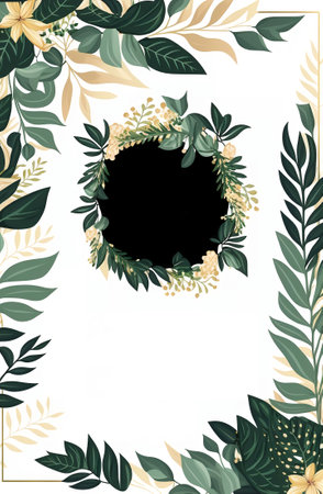flat floral leaves invitation wedding template with spaceの写真素材