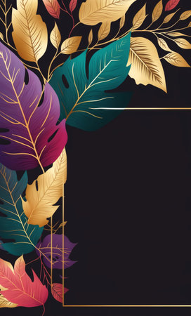 Colorful floral leaf invitation card template with spaceの写真素材