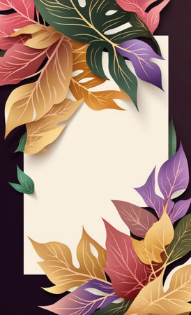 Colorful floral leaf invitation card template with spaceの写真素材