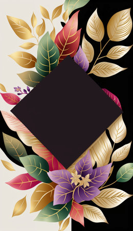 Colorful floral leaf invitation card template with spaceの写真素材