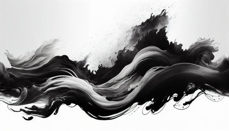Ink texture waves soft black and white wavy backgroundの写真素材