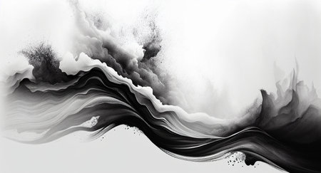 Ink texture waves soft black and white wavy backgroundの写真素材