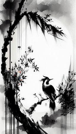 Ink painting Chinese classical Tang poetry style backgroundの写真素材