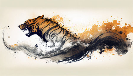 Ink texture wave tiger shape artistic illustration backgroundの写真素材