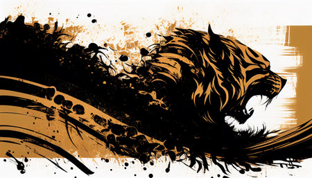 Ink texture waves tiger symbol artistic illustration backgroundの写真素材