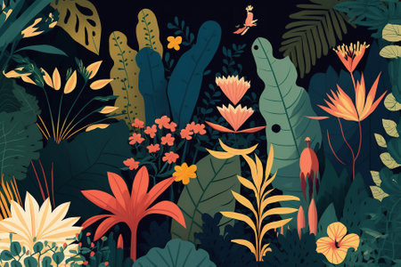 2D flat leaf pattern backgroundの写真素材