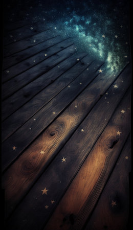 Beautiful wood plank starry skyの写真素材