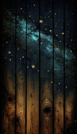 Beautiful wood plank starry skyの写真素材
