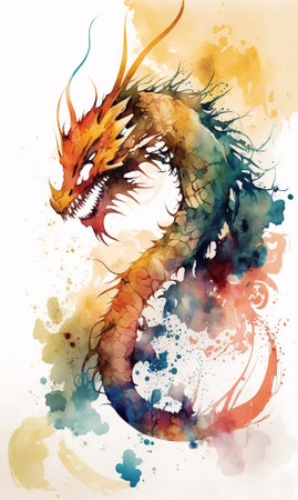 Chinese dragon watercolor abstract backgroundの写真素材