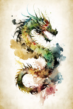 Chinese dragon watercolor abstract backgroundの写真素材