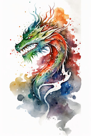 Chinese dragon watercolor abstract backgroundの写真素材