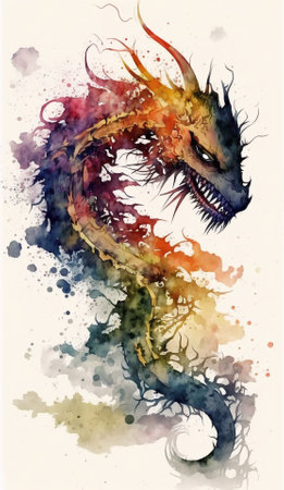 Chinese dragon watercolor abstract backgroundの写真素材