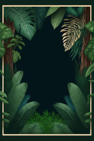 2d flat rainforest style invitation cardの写真素材