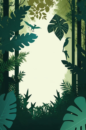 2d flat rainforest style invitation cardの写真素材