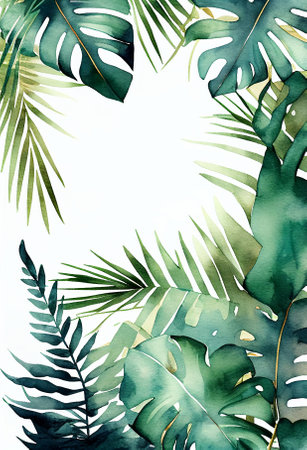 Watercolor small amount Tropical Jungle Backgroundの写真素材