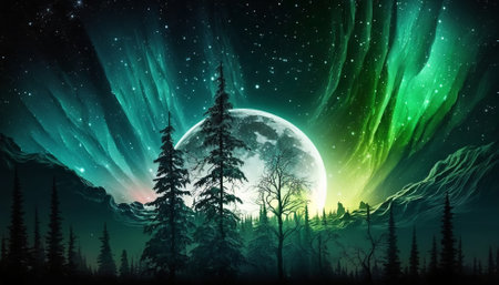 Aurora Night Sky Backgroundの写真素材