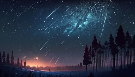 Beautiful meteor shower in the night skyの写真素材