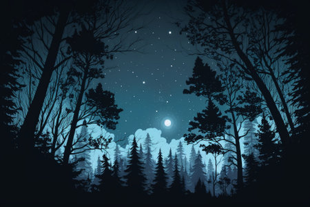 night sky forest background illustrationの写真素材