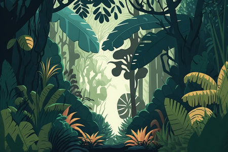 2D flat tropical forest backgroundの写真素材