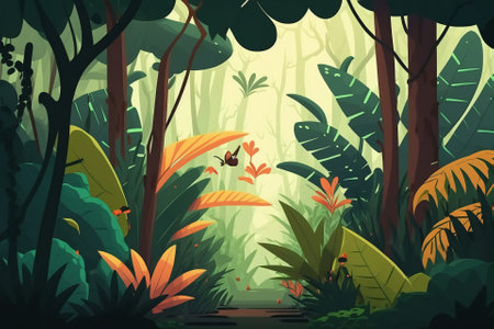 2D flat tropical forest backgroundの写真素材