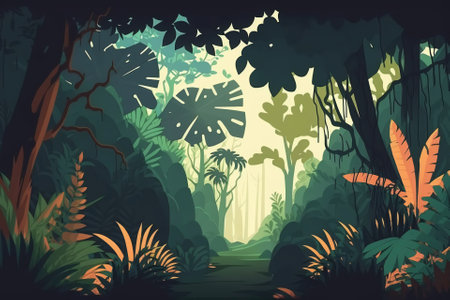 2D flat tropical forest backgroundの写真素材