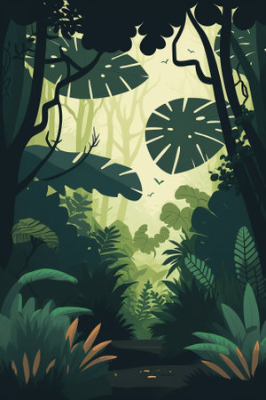 2D flat tropical forest backgroundの写真素材