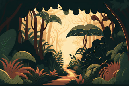 2D flat tropical forest backgroundの写真素材