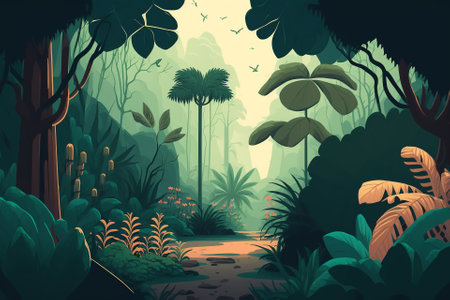 2D flat tropical forest backgroundの写真素材
