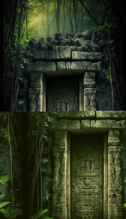 mayan door in the forest, Generative AIの素材