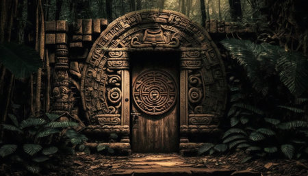 mayan door in the forest, Generative AIの素材