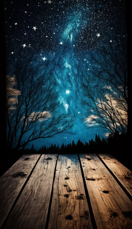 Beautiful wood plank starry sky, Generative AIの素材