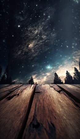 Beautiful wood plank starry sky, Generative AIの素材