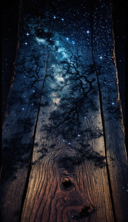 Beautiful wood plank starry sky, Generative AIの素材