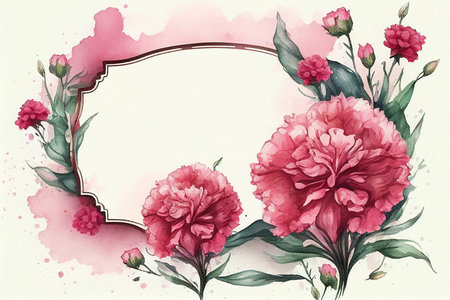 Watercolor Mothers Day decorative carnation frameの写真素材