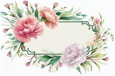 Watercolor Mothers Day decorative carnation frameの写真素材