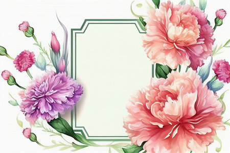 Watercolor Mothers Day decorative carnation frameの写真素材