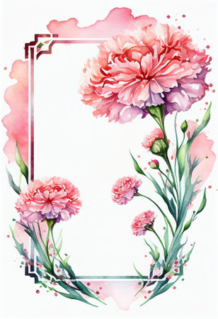 Watercolor Mothers Day decorative carnation frameの写真素材