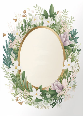 2d flat colorful Easter invitation card white backgroundの写真素材