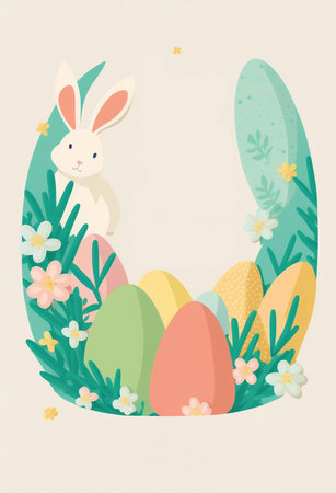 2d flat colorful Easter invitation card white backgroundの写真素材