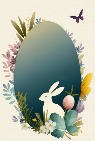 2d flat colorful Easter invitation card white backgroundの写真素材